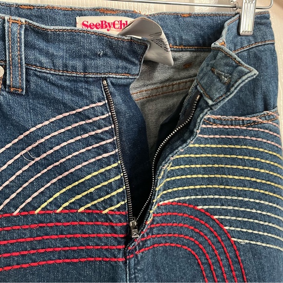 See by Chloe Size 25 Embroidered Straight-Leg Cropped Jeans- Blue (FLAWED) - Picture 11 of 15